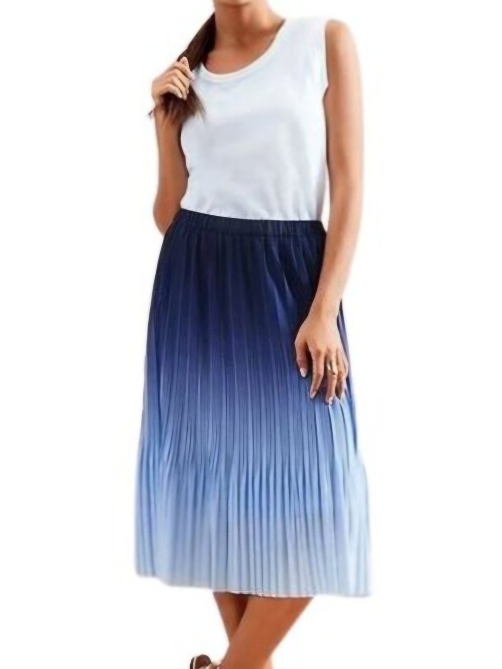 Banana Republic Navy-to-Light Blue Ombre Pleated Midi Skirt